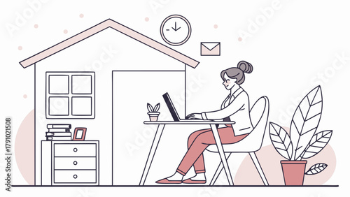 illustration of a businesswoman working on a computer at home