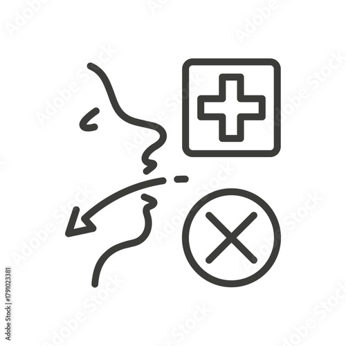 do not take internally icon, no swallowing, do not ingest, iso warning sign, ingestion hazard, web thin line vector illustration