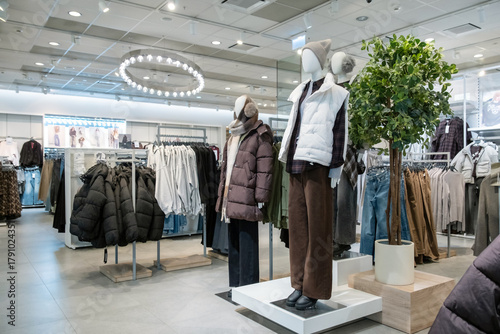 Fashion Store Interior Display with Winter Attire.