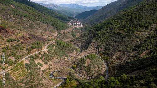 Las Hurdes Gorge with El Gasco Meander and Mountain Village