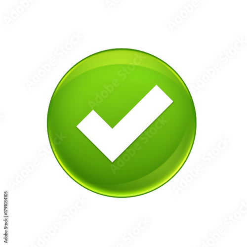 Free Download A green glossy circle icon with a white checkmark symbol for success, confirmation, and approval, isolated on a transparent background for easy integration - GFXLoad