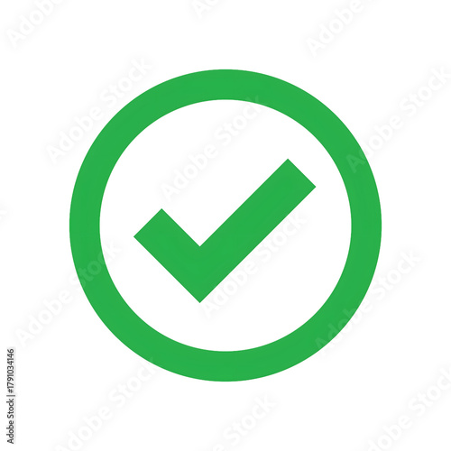 Green checkmark icon in a circle, a simple flat vector symbol for success, approval, and completion, isolated on a transparent background