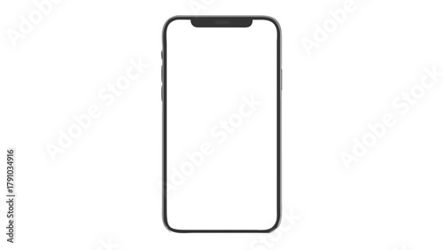 Front view of a modern smartphone with a blank white screen and a notch at the top center edge