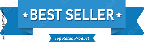 Best Seller Blue Ribbon Banner Vector. E-commerce Top Rated Product Label, Badge, or Stamp Design Element for Marketing and Promotion.