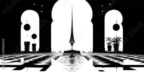 Minimalist Black and White Interior Illustration