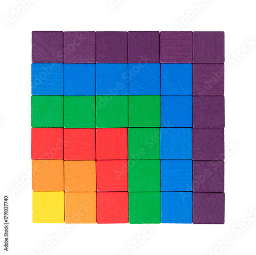 Tableau sur toile Square number, or perfect square, visualized with wooden color cubes