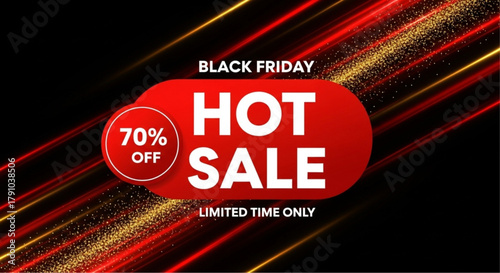 Dynamic and eye-catching promotional graphic highlighting a Black Friday hot sale event. vector illustration