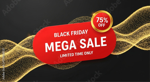 A vibrant banner of a Mega Sale for Black Friday, with a sleek, modern design and captivating wave elements in the background, drawing attention to the promotional offers. vector illustration