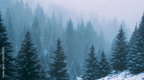 Wallpaper Mural Christmas quiet snowy forest with foggy trees  Torontodigital.ca