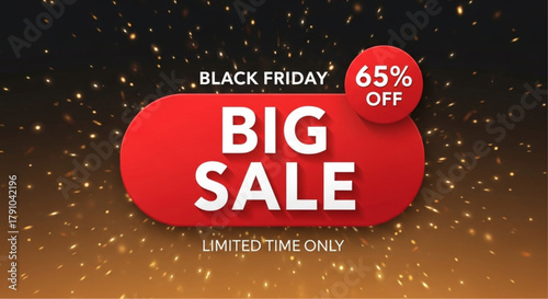 Capture the excitement of Black Friday with this eye-catching graphic. A vibrant BIG SALE sign dominates, offering a generous 65% discount for a limited time. vector illustration