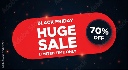 Captivating visual for black Friday huge sale event and offering a 70% discount. Grab this unique sale now! vector illustration