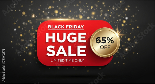 An eye-catching promotion banner offering a massive Black Friday sale, featuring a red and gold design. vector illustration