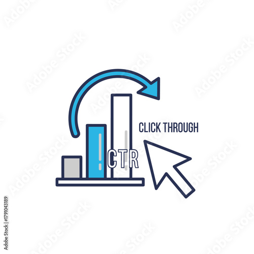 Click through rate concept with bar graph and arrow ctr is a metric that measures the number of clicks advertisers receive on their ads per number of impressions