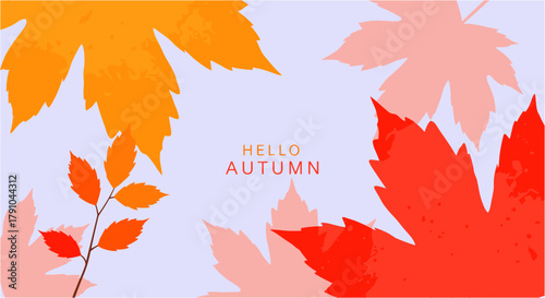 A serene autumn background featuring colorful leaves in shades of orange, red, and pink, creating a warm and inviting atmosphere for your seasonal designs