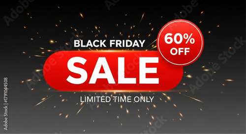 A captivating Black Friday sale announcement with a vibrant red and black design. Showcasing an eye-catching 60% off offer within a limited-time framework. vector illustration