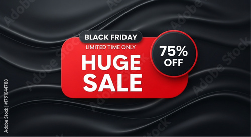 A striking promotional graphic announces a huge Black Friday sale, featuring a prominent 75% off offer against a dark, elegant backdrop, perfect for marketing campaigns. vector illustration