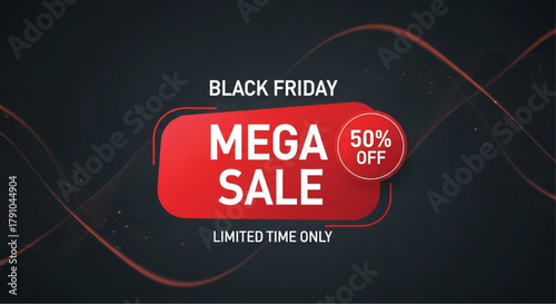 Captivating graphic showcases a Black Friday Mega Sale, with a striking visual presentation of promotional offers. A dynamic composition highlighting the exclusive. vector illustration