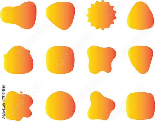 Set of Orange and Yellow Gradient Blob Shapes Keywords: orange, yellow, gradient, blob, shape