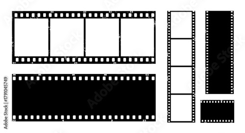 Collection of film strip frames in various sizes and arrangements, perfect for adding a vintage or cinematic touch to your designs