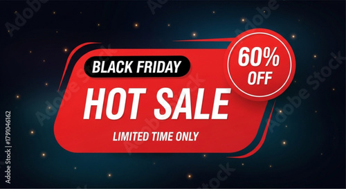 A dynamic graphic design ad for Black Friday's hot sale, promoting limited-time discounts with vibrant colors and bold typography. vector illustration