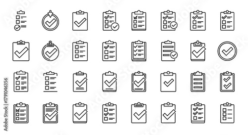 A collection of clipboard icons, each representing a task list with checkmarks, symbolizing organization, completion, and efficiency