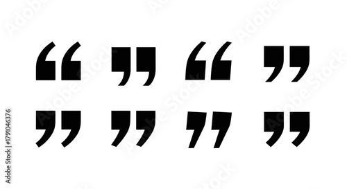 A collection of quotation mark icons, each representing speech, dialogue, and citation, symbolizing communication, emphasis, and reference