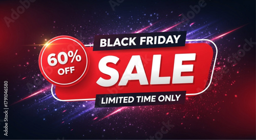 A dynamic promotional image showcasing a bold Black Friday Sale announcement, featuring vibrant colors, a limited-time offer. vector illustration