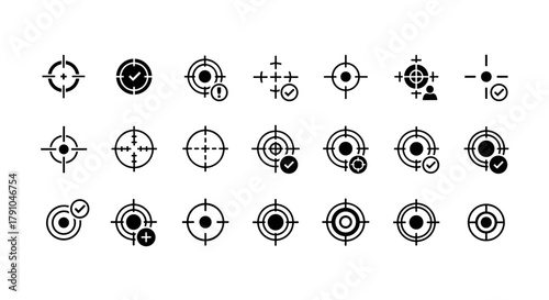 Target outline, stroke solid icons set collection of different targets in various shapes vector illustration of target
