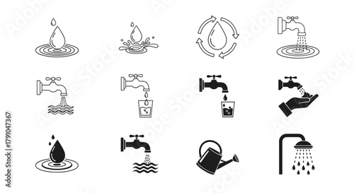 Water icon set collection of water drop and tap symbols in different styles vector illustration of liquid for web design and mobile app