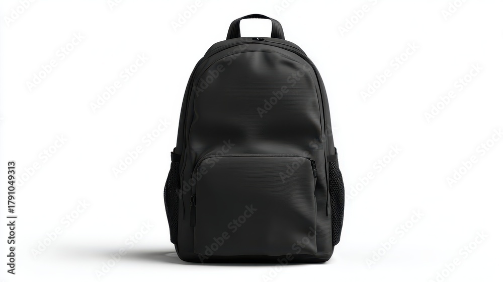 Fototapeta premium Stunning photo of black school backpack mockup isolated on white background. Modern, practical design. Blank template for branding. Versatile accessory for students, travelers.
