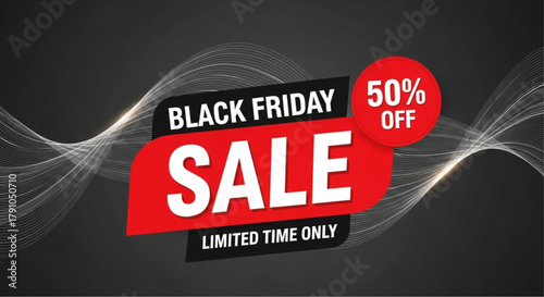 Capture the essence of Black Friday with this bold sale banner, featuring striking design elements and a clear message of limited-time savings. vector illustration