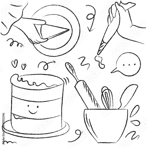 Cake Baking Elements Doodle Set