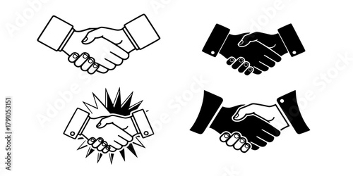 Handshake icon set, friendly deal symbol, partnership symbol, business agreement handshake sign – vector