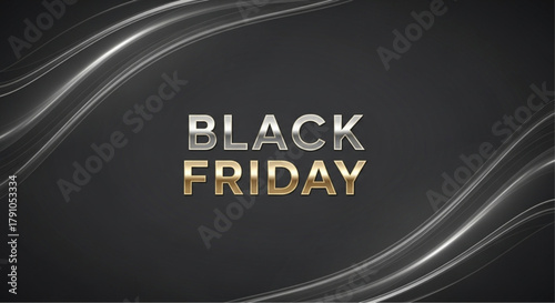 Captivating illustration for Black Friday with metallic text effect on a dark background. The scene exudes excitement and anticipation for the popular sale event.  vector illustration