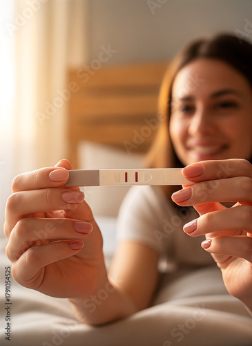 Positive Pregnancy Test in Woman’s Hands at Home