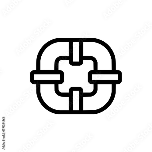 A simple black outline icon of a pipe fitting for web design or app