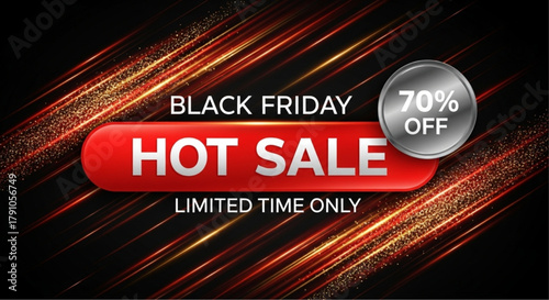 A vibrant promotional image that captures the excitement of a Black Friday Hot Sale. The design is a dynamic visual with bold typography, and a striking color palette. vector illustration