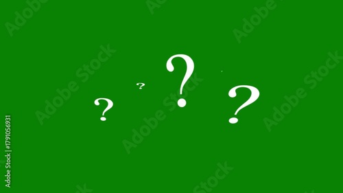 Animated white question mark icon on green screen background. question mark floating, moving question marks questioning for motion graphic effects. question mark confused dizzy. 4K video alpha looping