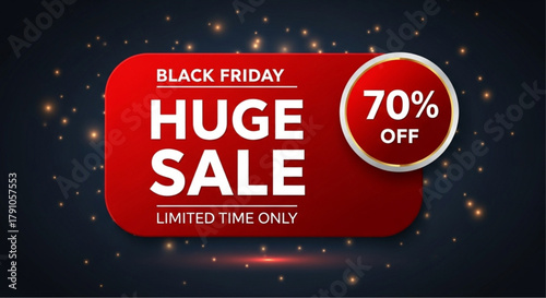 A compelling Black Friday Huge Sale banner, perfect for capturing attention and driving sales. Emphasizing a limited-time offer, it creates urgency and excitement for customers. vector illustration