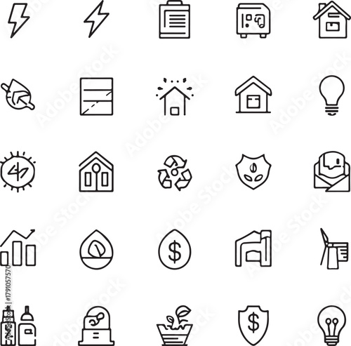 efficiency icon set collection in outline style. an icon pack contain operation, production, time, energy
