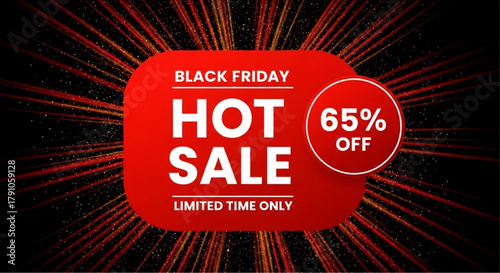 Black Friday Hot Sale Label with Discount - A vibrant promotional graphic that entices shoppers with a limited-time offer. vector illustration