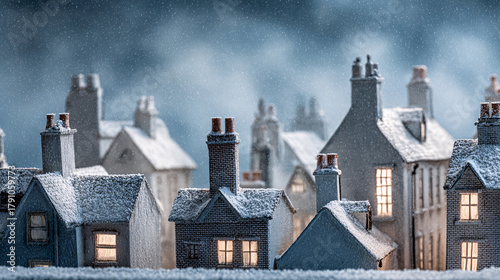 Fototapeta Naklejka Na Ścianę i Meble -  Christmas snow-dusted rooftops and chimneys 