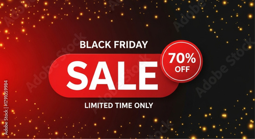 Black Friday Sale Advertisement with red and black graphic elements, conveying a message of limited-time discounts and deals. vector illustration