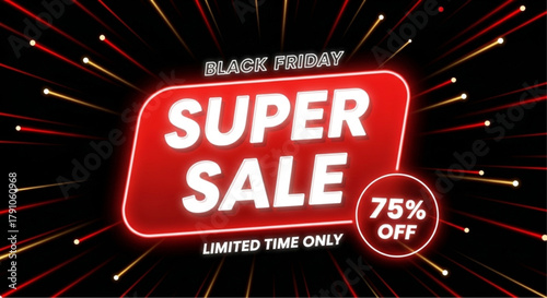A dynamic Black Friday super sale, a promotional advertisement highlighting limited-time discounts for consumers. vector illustration