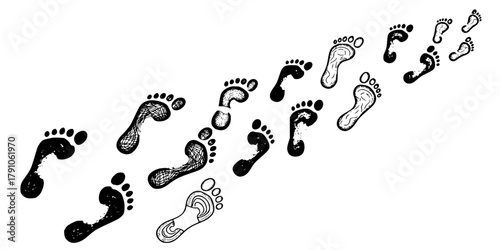 Up footprint trail of human, human footprints silhouette – stock vector
