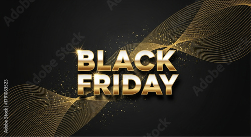 An alluring Black Friday advertisement showcasing sleek gold lettering against a sophisticated dark background. vector illustration