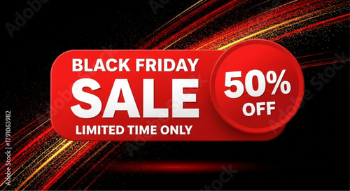 A dynamic promotional graphic highlighting an exclusive Black Friday sale with a bold 50% discount offer, designed to generate excitement and boost sales. vector illustration