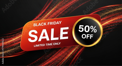 A vibrant and energetic announcement of a Black Friday sale. The image is an eye-catching design to promote savings and attract shoppers. vector illustration