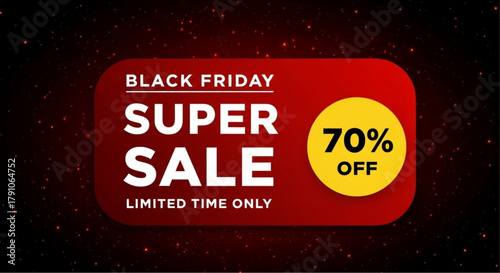 Black Friday super sale, banner graphic with a prominent Super Sale label indicating a limited-time offer.  vector illustration