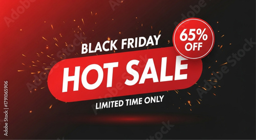 A bold and eye-catching advertisement banner, the Hot Sale sign grabs immediate attention, promoting Black Friday deals and discounts vector illustration